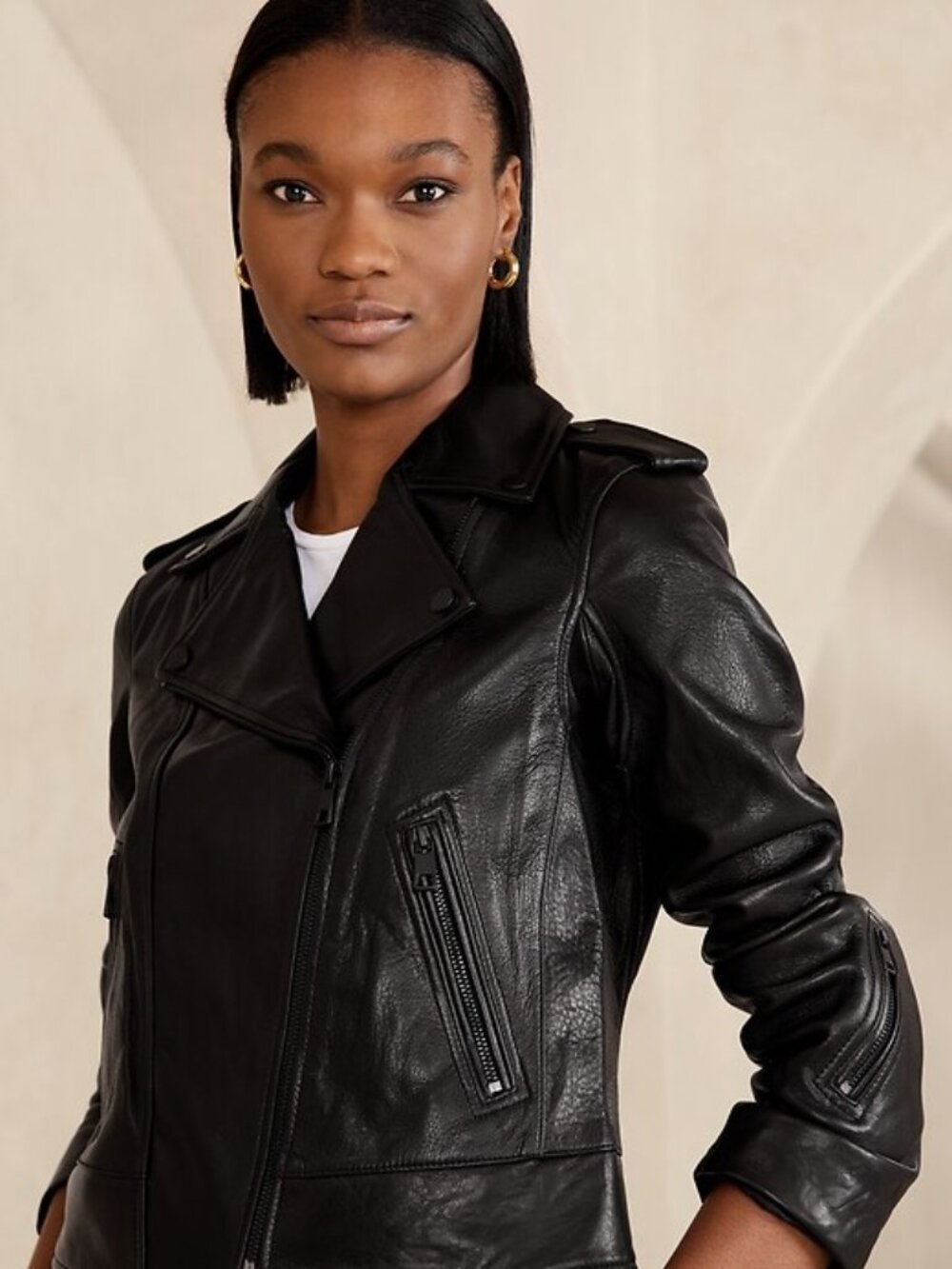 Banana Republic Lambskin Leather Moto Jacket - Black Hardware  Size: SP